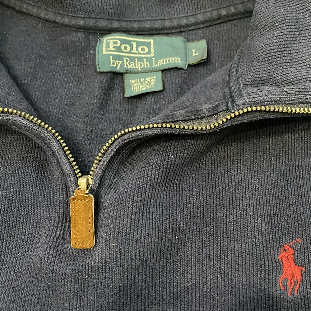 Polo by Ralph Lauren Men’s Size Large Navy Ribbed Knit Quarter Zip Pullover‎